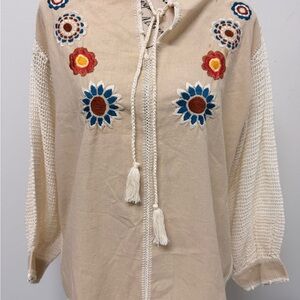 Bohemian Embroidered Cream Peasant Blouse